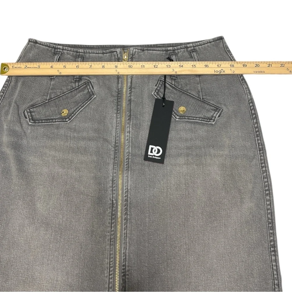 Dee Ocleppo Millie Zipper Front Denim Midi Skirt Charcoal Gray Sz 12